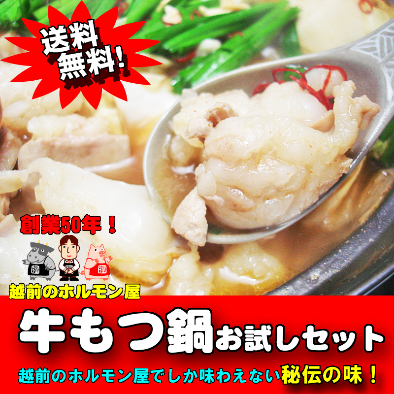 送料無料】専門店秘伝の味！牛もつ鍋お試しセット（2～3人前）お一人様３セット限り！